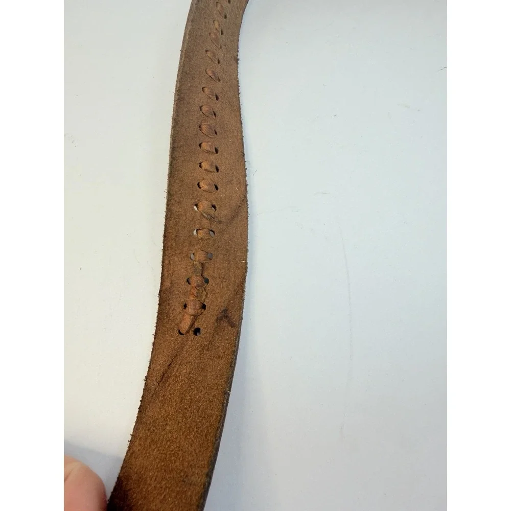 Distressed Hand Tooled Leather Vintage Belt Braided Center Western Cowboy 44